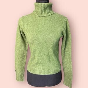 Vtg Abercrombie Fitch Sweater Womens Large Turtle Neck Lambswool Green Preppy